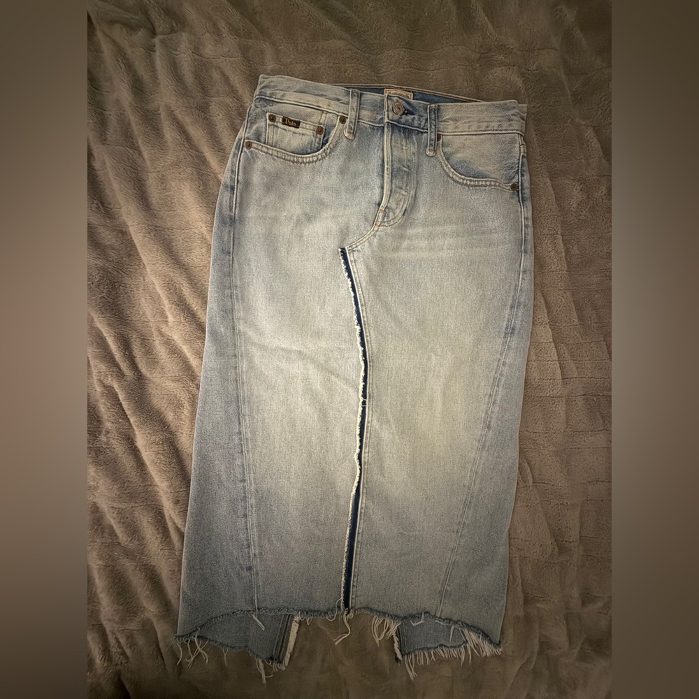$198 Polo RALPH LAUREN Womens 27 DENIM Pencil SKIRT Phinley JEAN Distressed